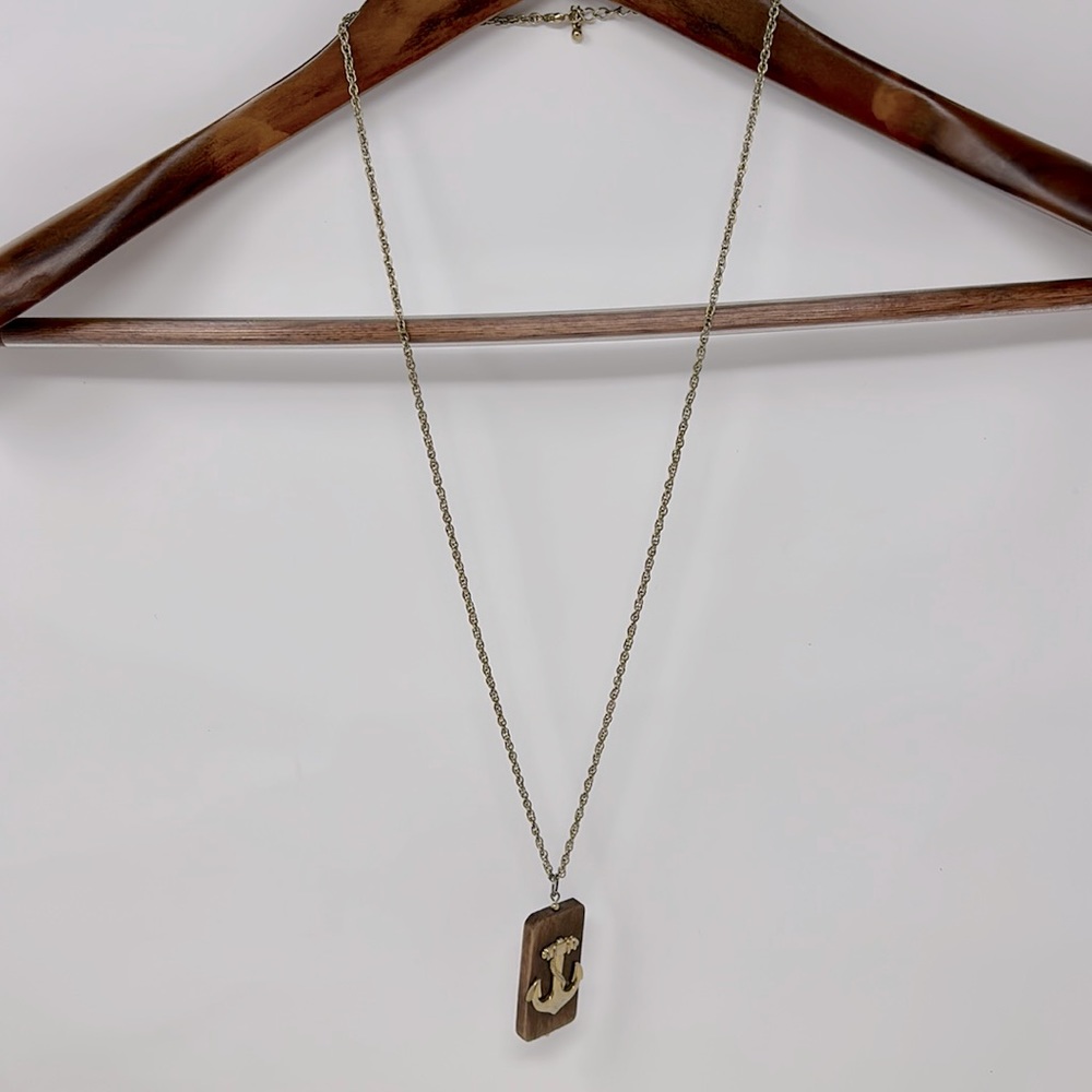 Wood Gold Anchor Long Necklace